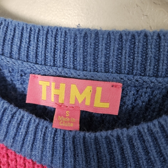 THML Women's Small Colorful Striped Knit Sweater Short Sleeve Blue Pink Orange - Picture 2 of 5